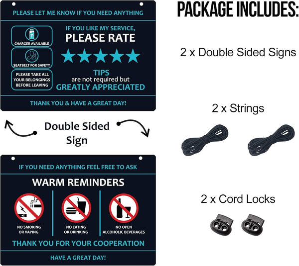 Compatible with Lyft Uber (2-Pack) Tips Rating Appreciated Rideshare Accessories â 7â X 5â â Interior Acrylic Headrest Sign - Rate Me Tip No