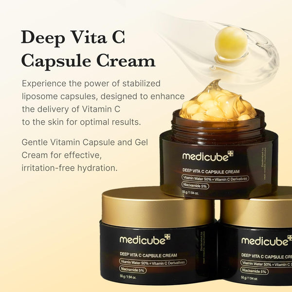 Medicube Deep Vitamin C Golden Capsule Face Moisturizer - Liposome Capsules for Wrinkles, Skin Radiance - Transparent Gel for Glow Hydration -