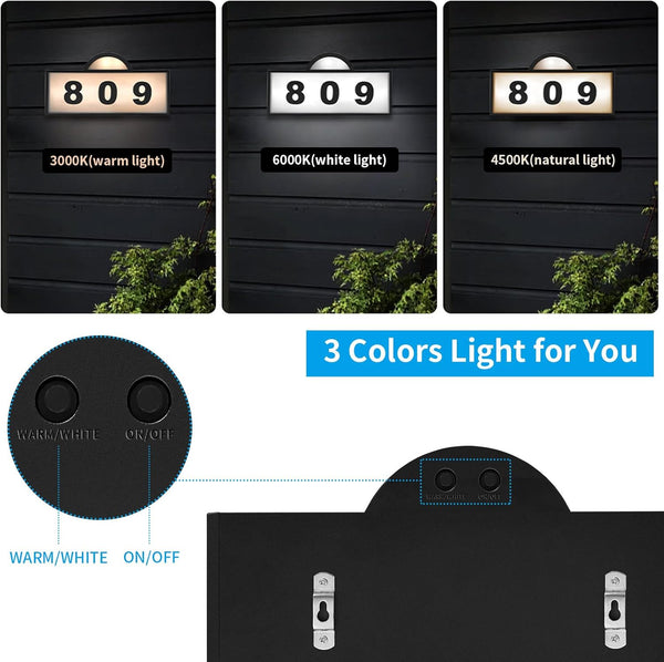 Solar House Numbers for Outside, Aqonsie Solar Powered Address Sign, Waterproof outside 3000K Warm LED & 4500K & 6000K White Illuminated Plaques