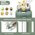 Chunmo 20 Oz Glass Water Bottle with Straw Reusable Water Bottle with Non-Slip Silicone Sleeve Wide Mouth Leak-Proof for Coffee, Tea and