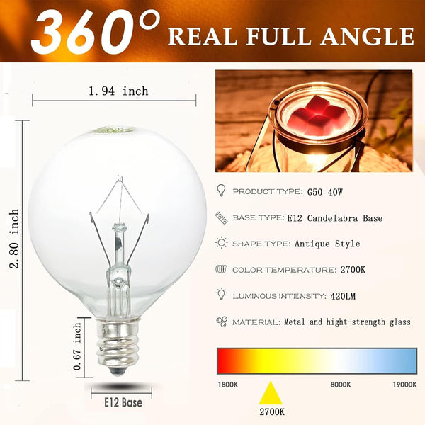 40W Light Bulbs,Wax Warmer Bulbs,E12 Candelabra Base 120 Volt round Light Bulbs for Full Size Scentsy Warmer ,Wax Melt Warmer,Chandelier Table