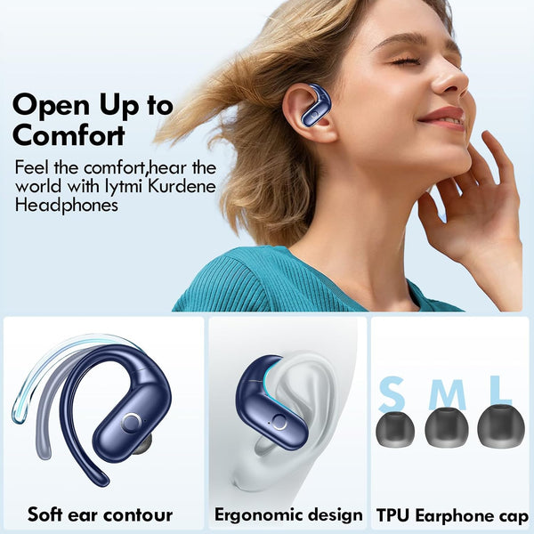 Kurdene Wireless Earbuds Bluetooth Headphones Sport,Over Ear Buds with Deep Bass Sound,60Hrs Playtime Earphones Redesigned Comfort Fit with
