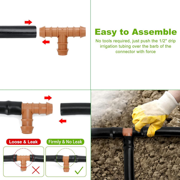 Cozy Tower 36 Pcs Drip Irrigation Kit 1/2 Inch Drip Irrigation Fittings Parts, Irrigation Tubing Fittings Hose Barbed Connectors, Including 2
