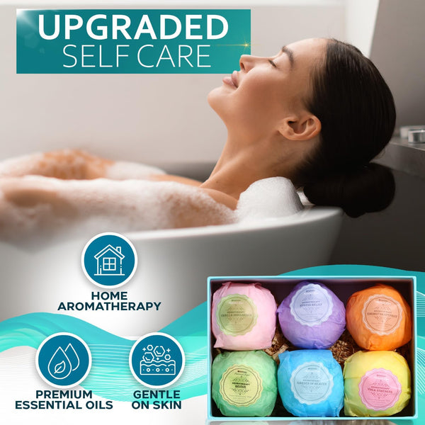 Bath Bombs Gift Set - 6 XXL Bubble Bath Fizzies (4.1 Oz Each) with Natural Dead Sea Salt Cocoa and Shea Essential Oils - Best Gift Idea for