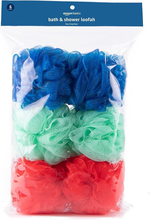 Amazon Basics Bath and Shower Loofah, Multicolor, Pack of 6