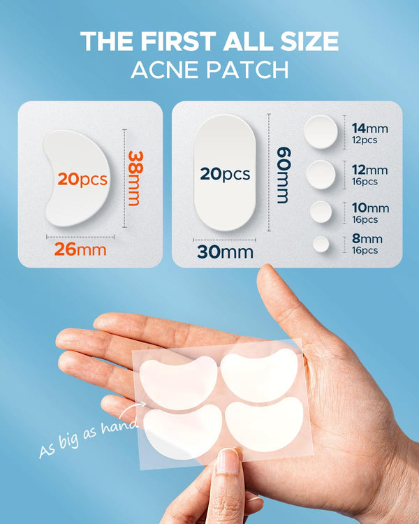 Litbear Large Acne Pimple Patches, 6 Sizes 100 Patches for Large Breakouts, Acne Patches for Face, Chin or Body, Acne Spot Treatment with Tea Tree
