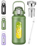 Nefeeko 50 Oz Glass Water Bottles, Large Motivational Glass Water Bottle with Time Marker Straw, Wide Mouth Water Bottle Jug with Spout Lid