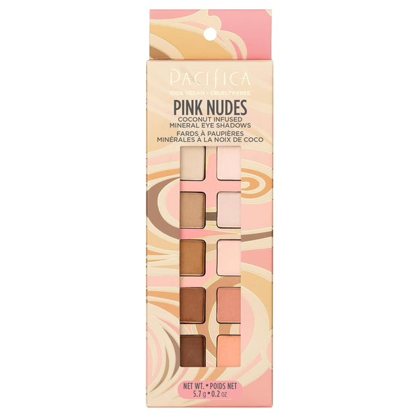 Pacifica Pink Nudes Mineral Eyeshadow Palette, 10 Neutral Shades, for Natural or Smoky Eye Look, Naked Eye Makeup, Longwearing & Blendable, Vegan,