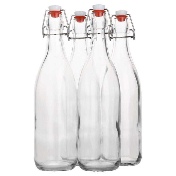 AYL Flip Top Glass Bottle [1 Liter / 33 Fl. Oz.] [Pack of 4] â Swing Brewing Bottle with Stopper for Beverages, Oil, Vinegar, Kombucha, Water,