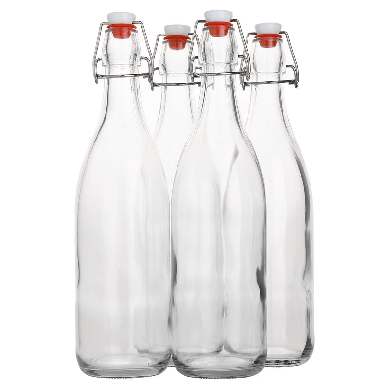 AYL Flip Top Glass Bottle [1 Liter / 33 Fl. Oz.] [Pack of 4] â Swing Brewing Bottle with Stopper for Beverages, Oil, Vinegar, Kombucha, Water,