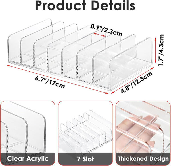 Hipiwe Clear CD Holder - 7 Slot CD Storage Box CD DVD Display Rack Tray Holds up to 14 Standard CD Cases, Tabletop Plastic File Divider for Paper