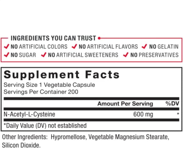 FORCE FACTOR NAC 600 Mg, N-Acetyl Cysteine for Liver Health, Immune Support & Antioxidant Production, Clinically Studied Dose, 200 Servings
