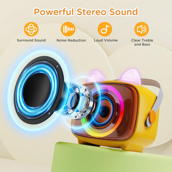 Mini Karaoke Machine for Kids, Portable Bluetooth Speaker with 2 Wireless Microphones, Toys Gift for Girls and Boys Birthday Party Gifts for