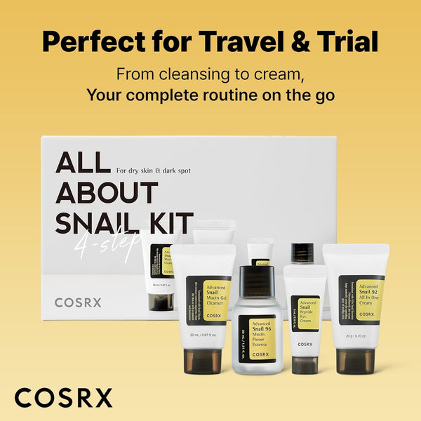 COSRX All about Snail Mucin Korean Skin Care Set, Mini Travel Essentials, Travel Size Gift Set with Snail Mucin Face Wash, Serum, Moisturizer &