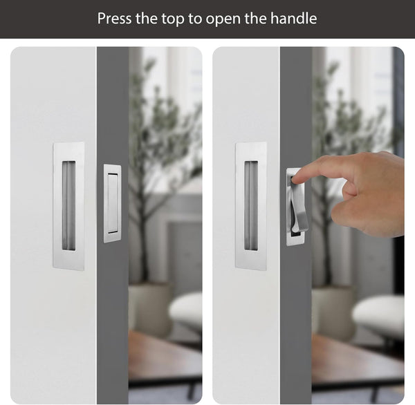 Pocket Door Pull and Edge Set, Stainless Steel Hardware Recessed Handle, Sliding Door Finger Flush Pull (Brushed Steel, 3 Pack)