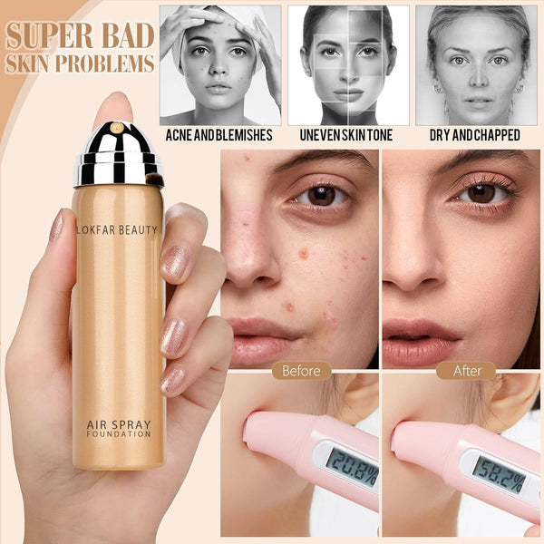 Airbrush Foundation Spray, Silky Mist Spray Makeup Kit with Brush, Full Coverage Foundation for Smooth Radiant Finish, Formula Breathable