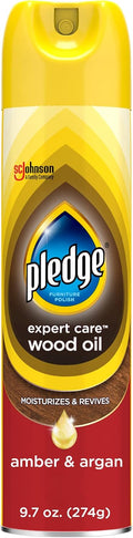 Pledge Moisturizing Wood Oil, Furniture Reviving Spray, Amber & Argan Scent, 9.7Oz