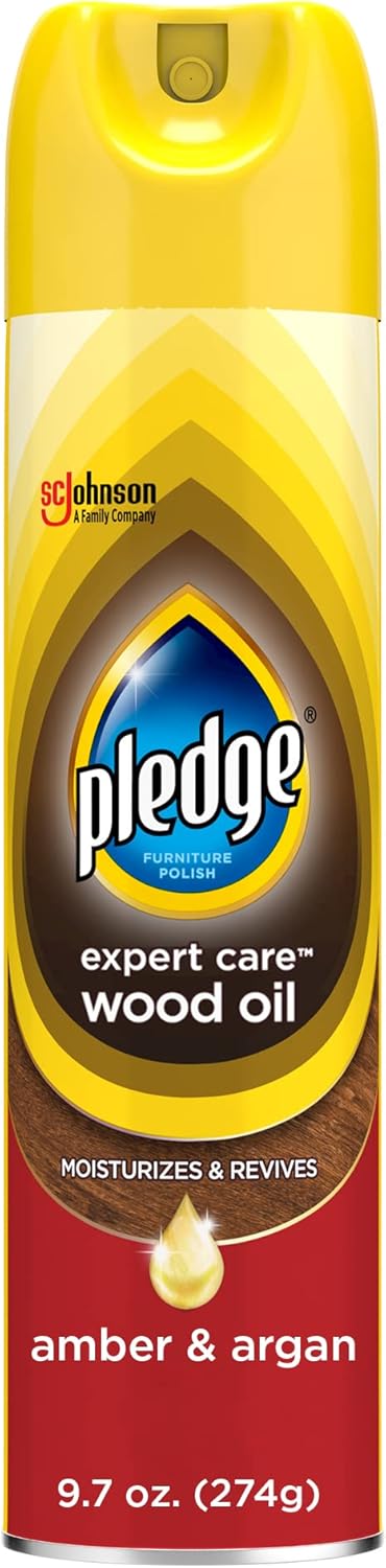Pledge Moisturizing Wood Oil, Furniture Reviving Spray, Amber & Argan Scent, 9.7Oz