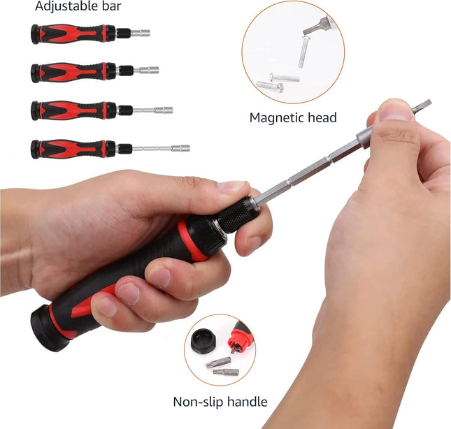 Amazon Basics Magnetic Ratcheting Wrench and Electronics Precision Screwdriver Set, 73 Count (Pack of 1), Black/Red/Silv