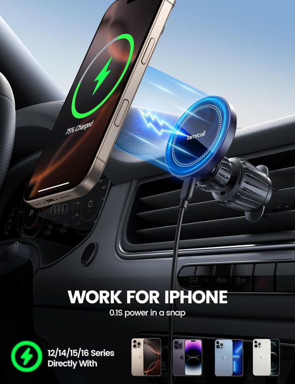 Lamicall 15W for Magsafe Car Mount Charger - [3-In-1 Upgraded Intelligent Chip] 360Â° Wireless Car Phone Holder Charger Vent Dashboard Magnetic