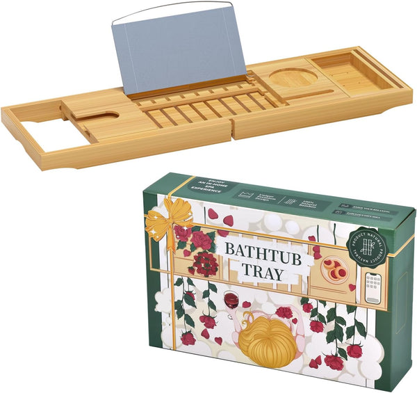 Luxury Bathtub Caddy Trayï¼Bamboo Bathtub Tray Caddy - Wood Bath Tray Expandableï¼Can Be Placed Book and Integrated Tablet Smartphone and Wine