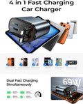 LISEN Retractable Car Charger, 69W USB C Car Accessories Adapter for Iphone 16 USB C Charger Fast Charging, Fathers Day for Gifts, Travel