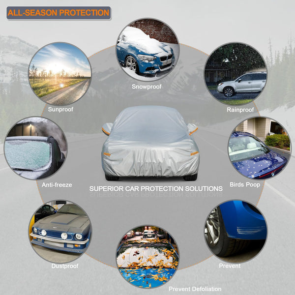 Kayme 6 Layers Car Cover Waterproof All Weather for Automobiles, Outdoor Full Cover Rain Sun UV Protection with Zipper Cotton, Size A2 3XL