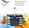 ALLCAMP Insulated Picnic Baskets Shoping Basket Cooler Bag Collapsible Portable Picnic Basket (Blue White Stripe)