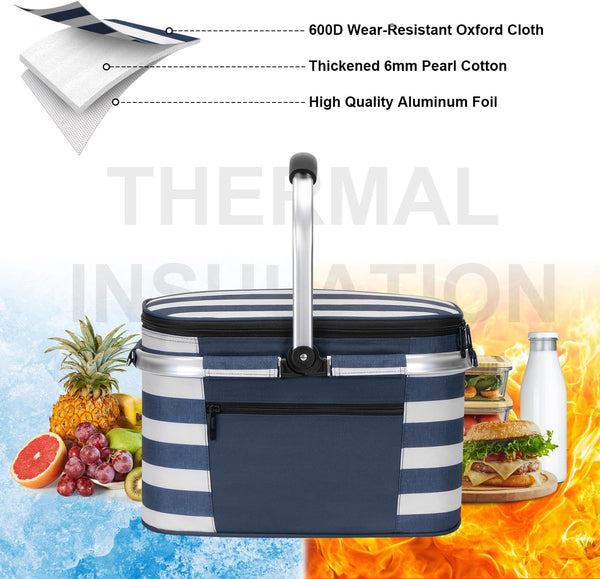 ALLCAMP Insulated Cooler Bag Portable Collapsible Picnic Basket Cooler with Sewn in Frame (Medium Cherry Pattern)