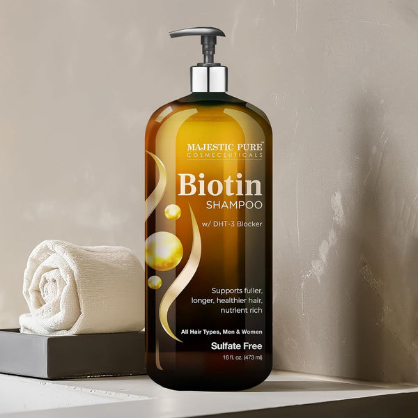 Majestic Pure Biotin Shampoo - Volumizing Shampoo for Hair Loss - with DHT-3 Blocker - Hydrating & Nourishing - Sulfate Free, for Men & Women -