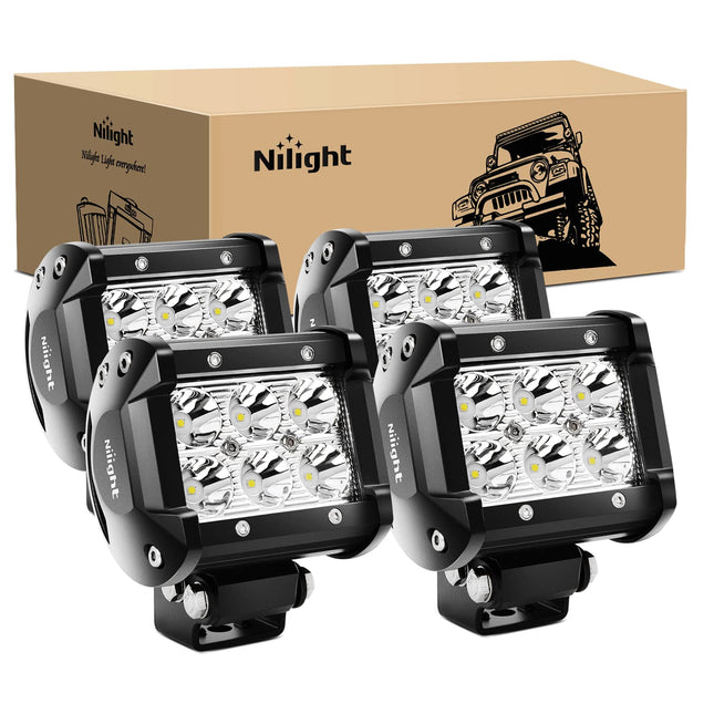 Nilight LED Pods 4PCS 18W 1260Lm Spot LED Light Bar Driving Fog Light off Road Lights Work Light 24V 12V for Motorcycles