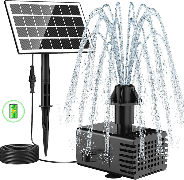 Solar Fountain Kit Works in Shade Glass,3.5W Solar Water Pump with 2000Mah Battery, Solar Bird Bath Fountain with Sucker and Stake for Garden,