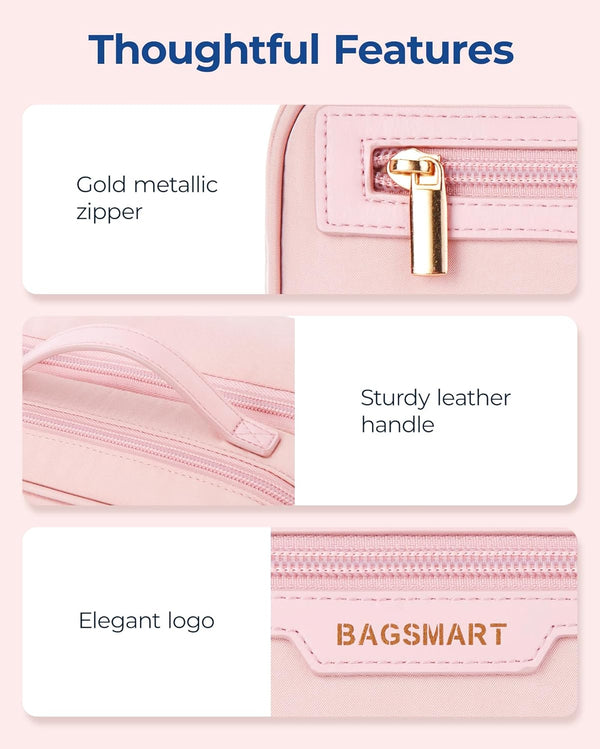 BAGSMART Travel Makeup Bag, Make up Bag with Multiple Compartments for Organizer, Compact & Durable Cosmetic Organizer for Women for Travel