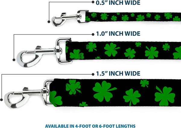 Dog Leash St Pats Clovers Scattered2 Black Green 4 Feet Long 0.5 Inch Wide