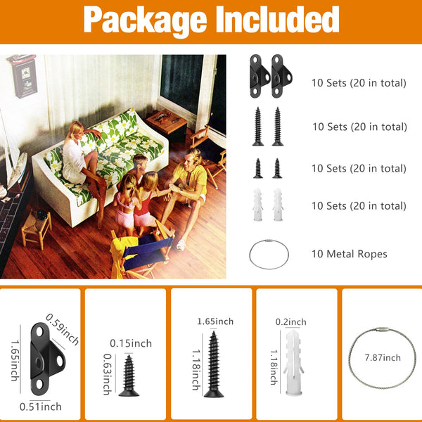 Furniture Anchors (10 Packs) anti Tip Furniture Anchors for Baby Proofing, Furniture Wall Anchor Earthquake Straps for Furniture Dresser Wall