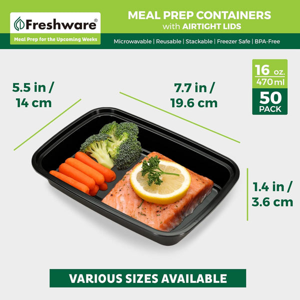 Freshware Meal Prep Containers [50 Pack] 1 Compartment Food Storage Containers with Lids, Bento Box, BPA Free, Stackable,
