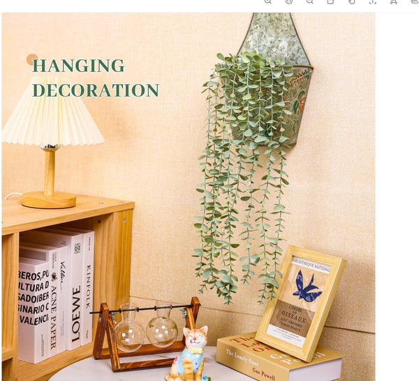 Der Rose 1Pcs Fake Plants Hanging Artificial Decor Faux Potted Eucalyptus Plants for Boho Bathroom Home Office Desk Wall Shelf Bookcase