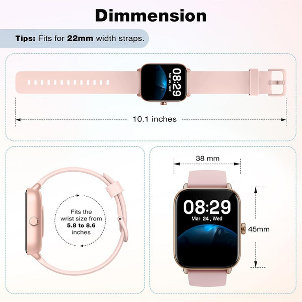 Fitpolo Smart Watch for Women,1.8â Touchscreen, Bluetooth Call, Alexa Built-In,24/7 Heart Rate Spo2 Monitor,Step Counting,Sleep Tracking, IP68