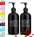 Glass Soap Dispenser Set 2 Pack,Contains Hand and Dish Soap Dispenser.Premium 16 Oz Black Kitchen Soap Dispenser Set for Kitchen Sink and