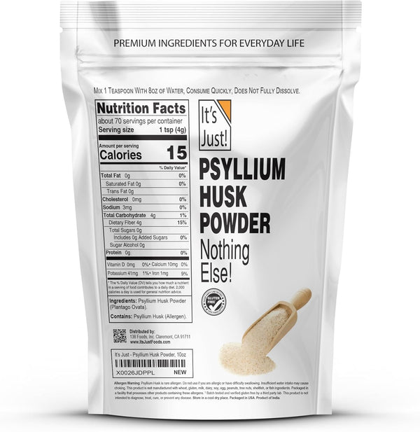 It'S Just! - Psyllium Husk Powder, Easy Mixing Dietary Fiber, Cleanse Your Digestive System, Finely Ground Powder, Ideal for Keto Baking, Non-Gmo