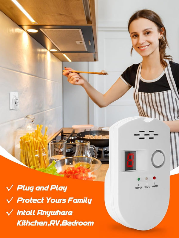Natural Gas Leak Detector, Plug-In Propane Natural Gas Detector for Home Kitchen RV, Combustible & Explosive Gas Alarm for LPG, LNG, Methane