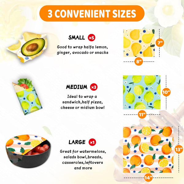Reusable Beeswax Wrap - 9 Pack, Beeswax Wraps for Food, Eco-Friendly Beeswax Food Wrap, Organic, Sustainable, Biodegradable, Zero Waste,
