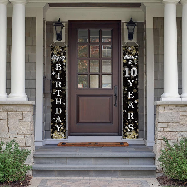 Happy 20Th Birthday Decorations,20Th Black & Silver Dream Star Birthday Theme Door Hanging Banner Sign,Cheers to Twenty Years Old Bday Party Supplies.