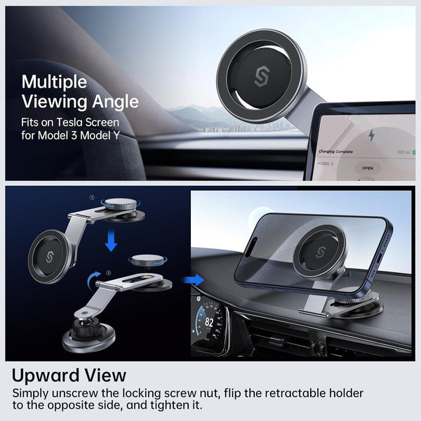 SYNCWIRE Fits Magsafe Car Mount for Universal Dashboard, Tesla Screen, Magnetic Phone Holder for Car, Foldable Aluminum Alloy Arm, Super Stable