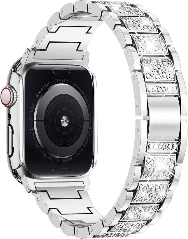 SUPOIX Compatible with Apple Watch Band S10 42Mm + Case, Women Jewelry Bling Diamond Metal Strap & 2P Cover Cases for Iw