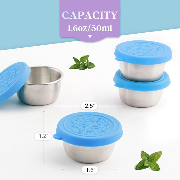 6X1.6 Oz Salad Dressing Containers with Lids, Small Leakproof Reusable Stainless Steel Salad Dressing Container to Go for Lunch Boxes,Sauce