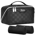 BOYATU Travel Makeup Bag Organizer Cosmetic Bag: 3 Pcs Set Make up Bags for Women with Handle - Waterproof Vegan Leather Toiletry Bags with