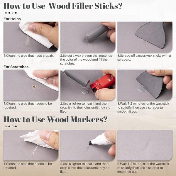 Wood Furniture Repair Kit - Set of 21 Furniture Markers Wood Filler Sticks Wood Scratch Repair Kit Remove Any Scratches, Scuffs, Cracks and Nail