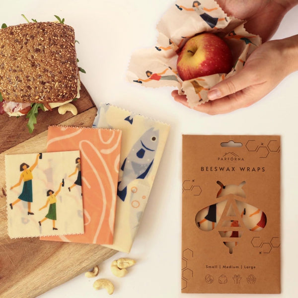 Parforna Beeswax Food Wraps - Reusable & Sustainable Wraps in 3 Sizes, Plastic Film Alternative, Food Storage Wraps, Bread Sandwich Wrapper,
