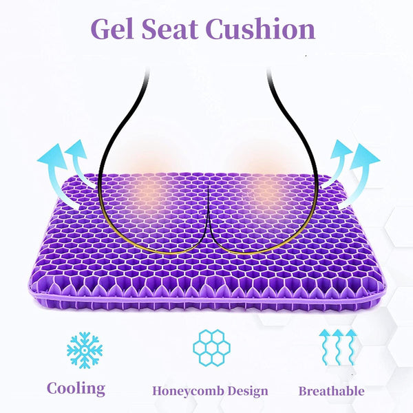 Gel Seat Cushion for Long Sitting, Double Thick Office Desk Home Wheelchair Seat Cushions for Back Hip Sciatica Tailbone Pain Sore Pressure